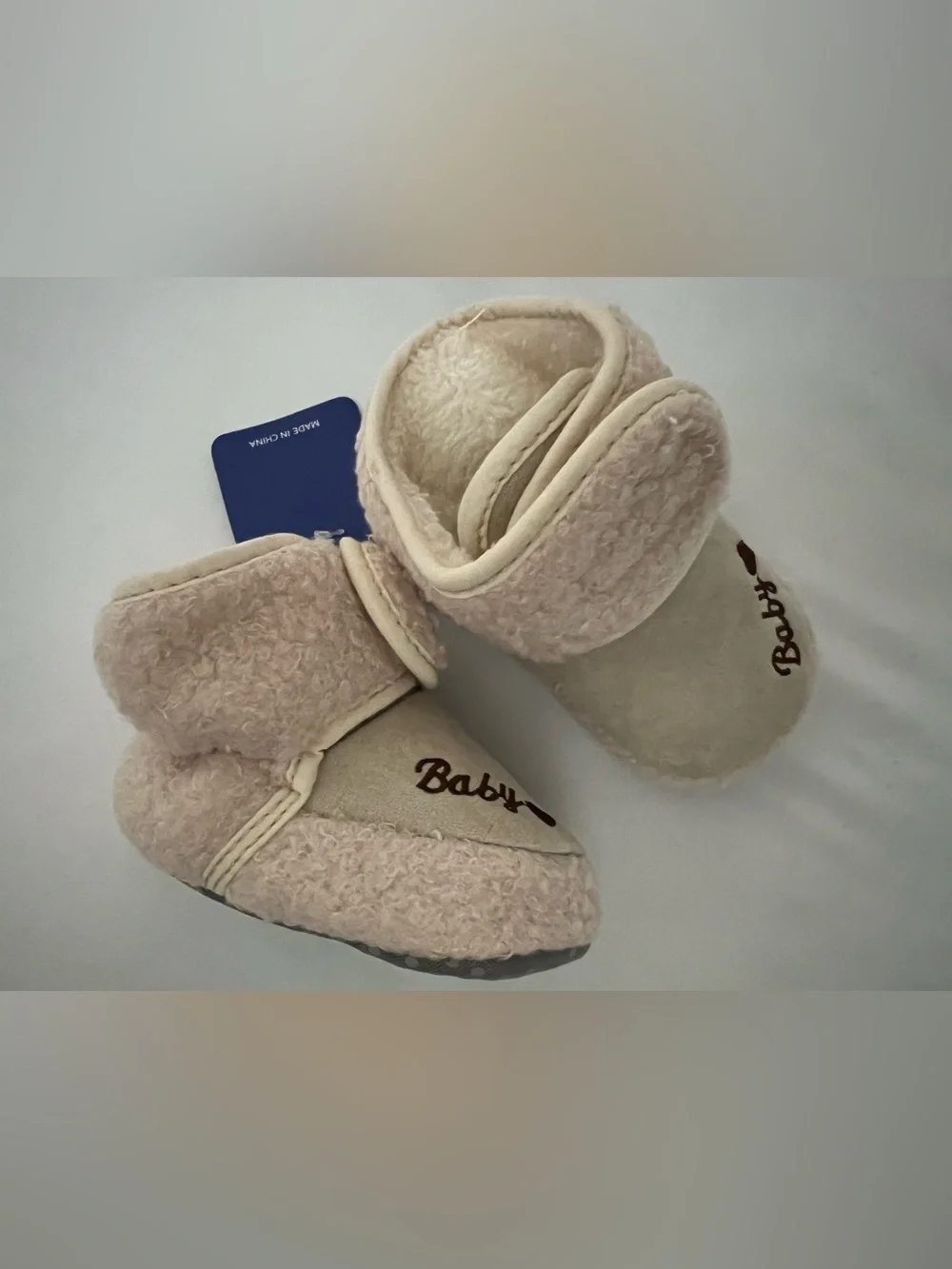 Plush Cream Kids Slip-On Booties with Heart Accent